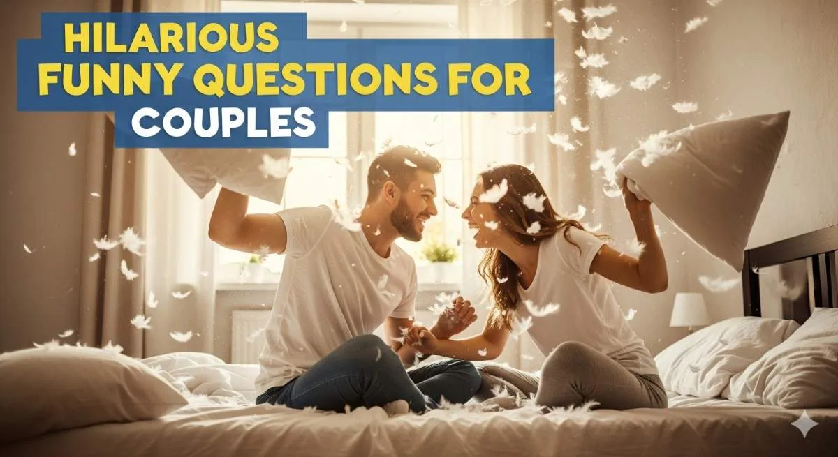 A couple laughing hysterically while playing a question game for couples.