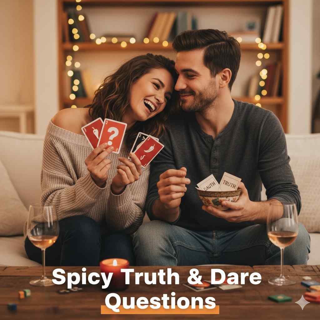 A couple playing a spicy game of truth or dare at home.