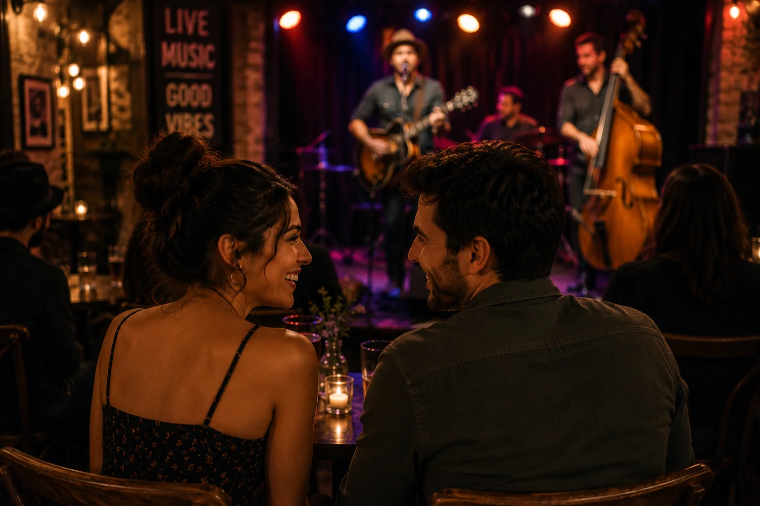 Couple at a small live music venue