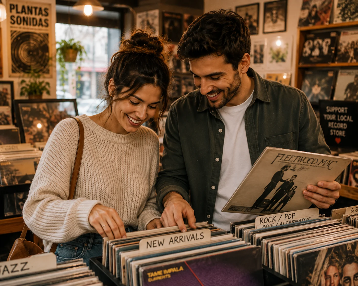 Couple browsing records at a vinyl shop