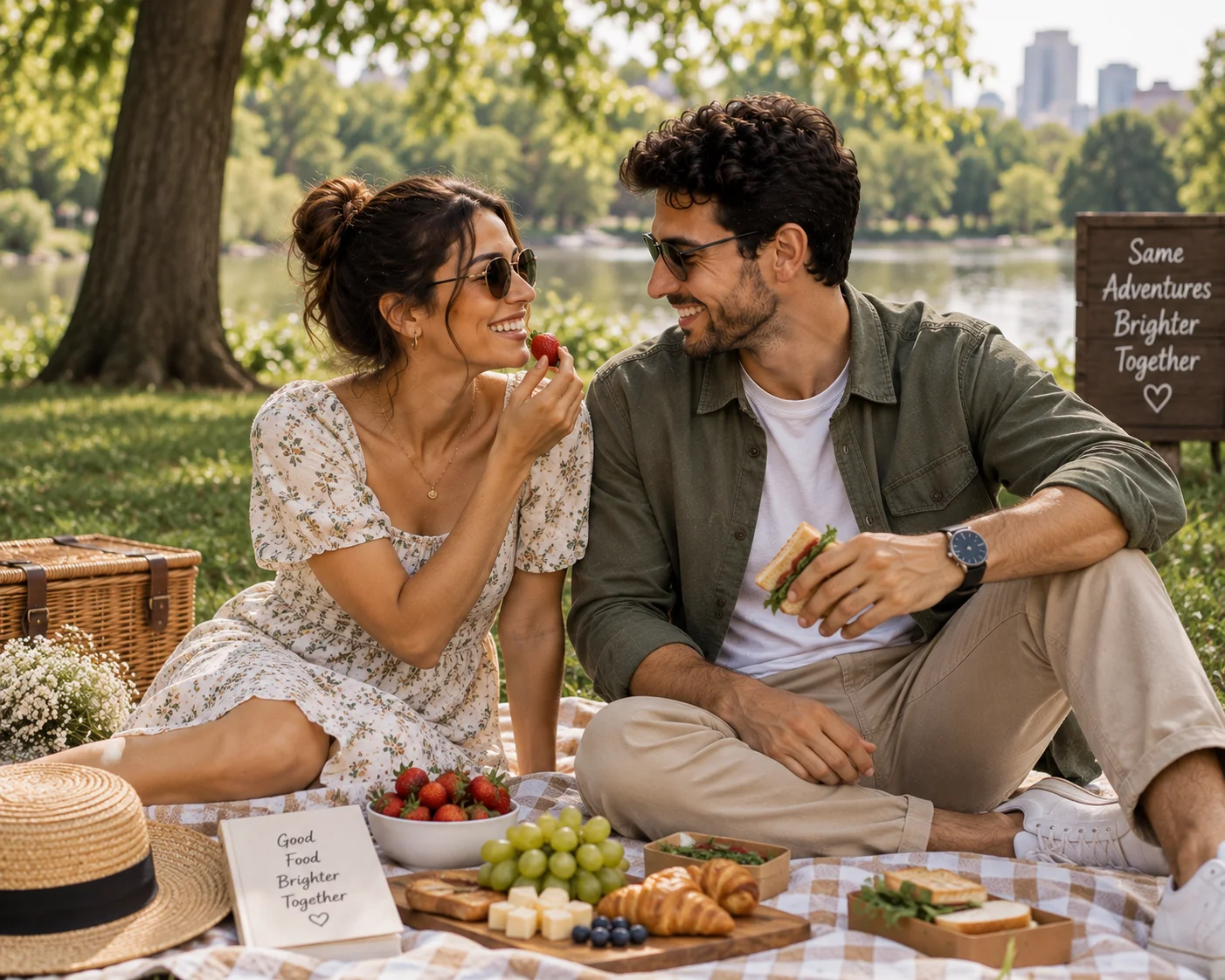 Couple having a picnic in a park