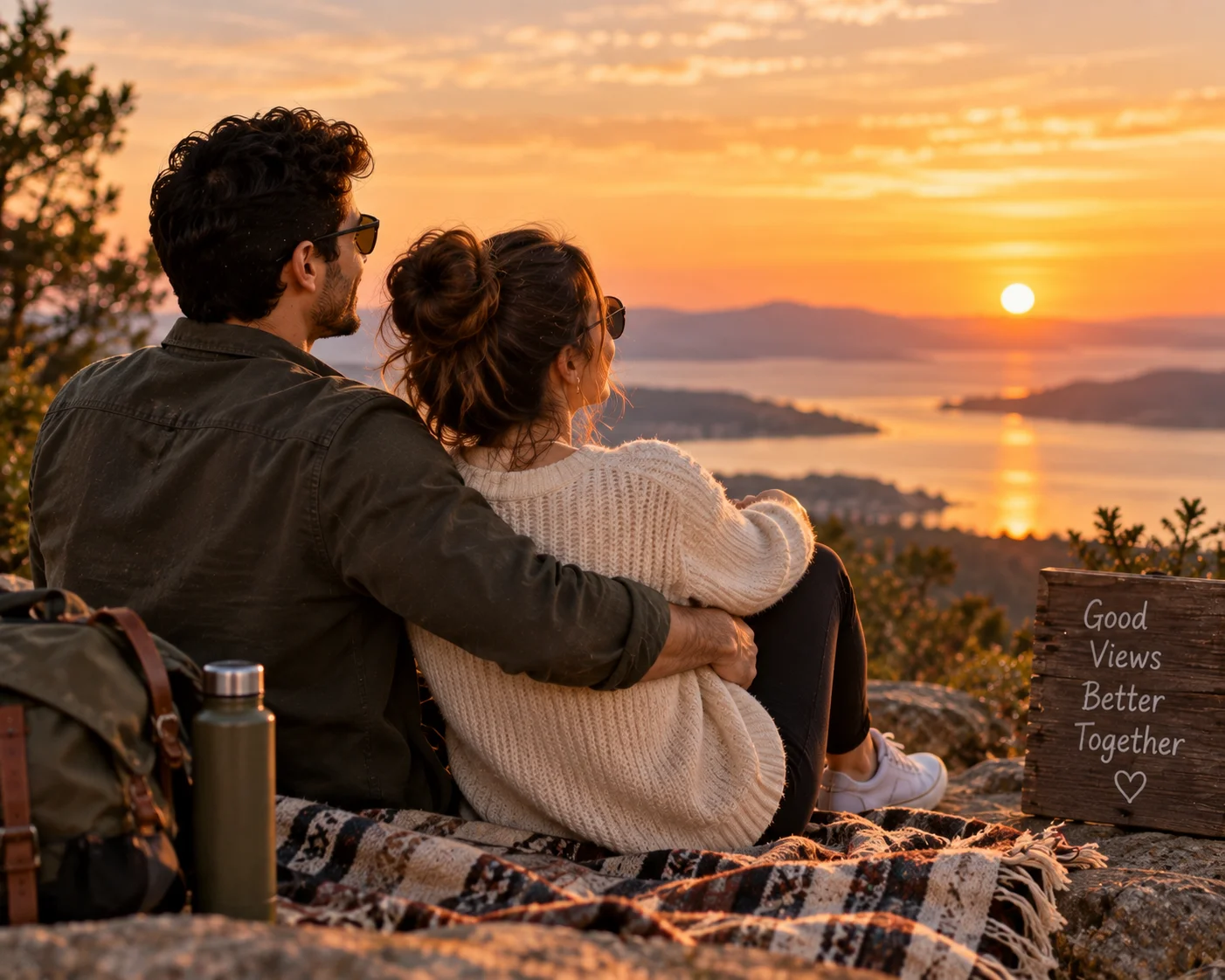 Couple sitting outside watching the sunset